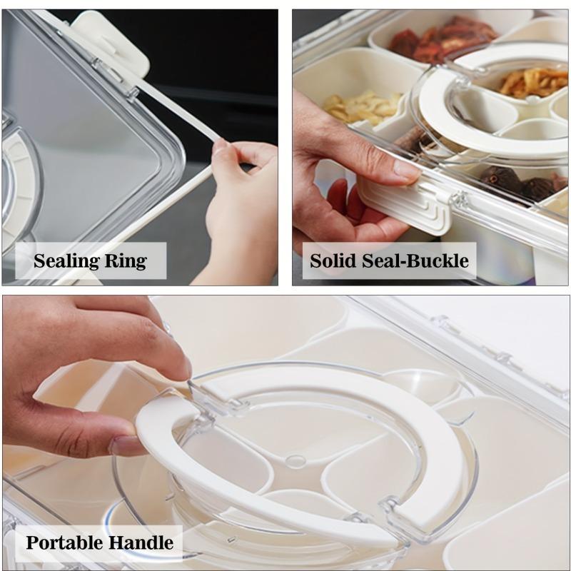 8 Compartment Snack Tray with Lid Handle Portable Food Container for Sweets Nuts Vegetables Biscuits Party Serving Organizer
