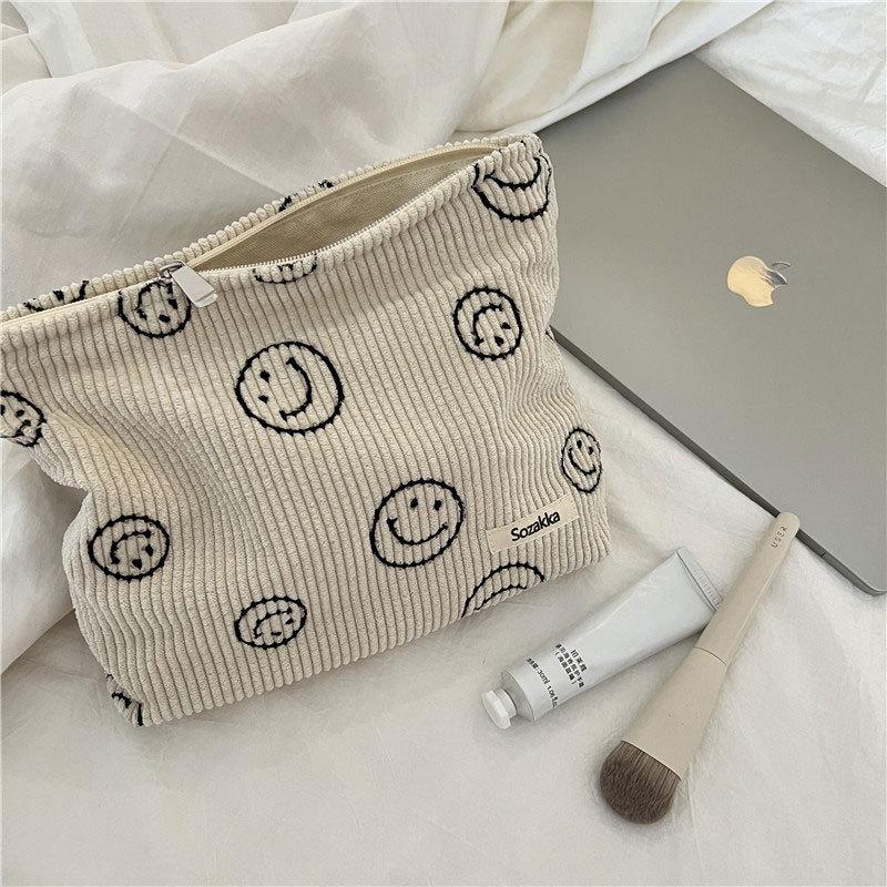 Trendy Large Capacity Corduroy Smile Face Crossbody Makeup Bag