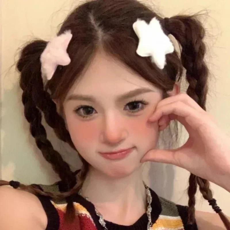 Plush Star Hairpin Sweet Fluffy Solid Color Pentagram Hair Clip Bobby Pin Women Girl HairGrip Barrettes Headwear Hair Accessorie