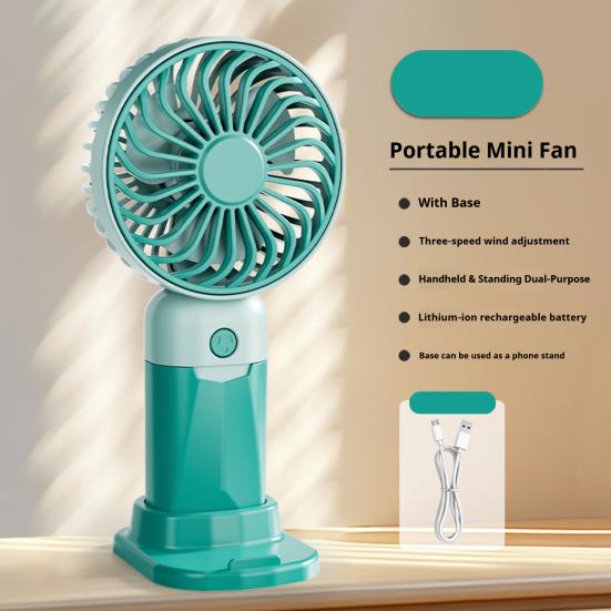 3-Speed Handheld Fan with Phone Holder Quiet USB Rechargeable Mini Personal Desk Fan Portable Travel Outdoor Summer Cooling Fan