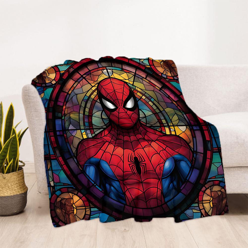 1PC Stained Glass SpiderMan Outdoor Blanket Lightweight Flannel, Soft & Warm, All-Season Use for Sofa, Outdoor, Camping, Living Room, Office36