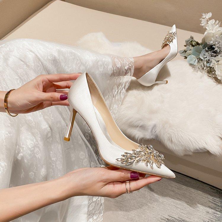 Wedding Shoes Red High Heels Women's Stiletto 2024 Spring and Autumn Women's New Pointed Single Shoes Soft Bride Shoes High Heels Women's Shoes
