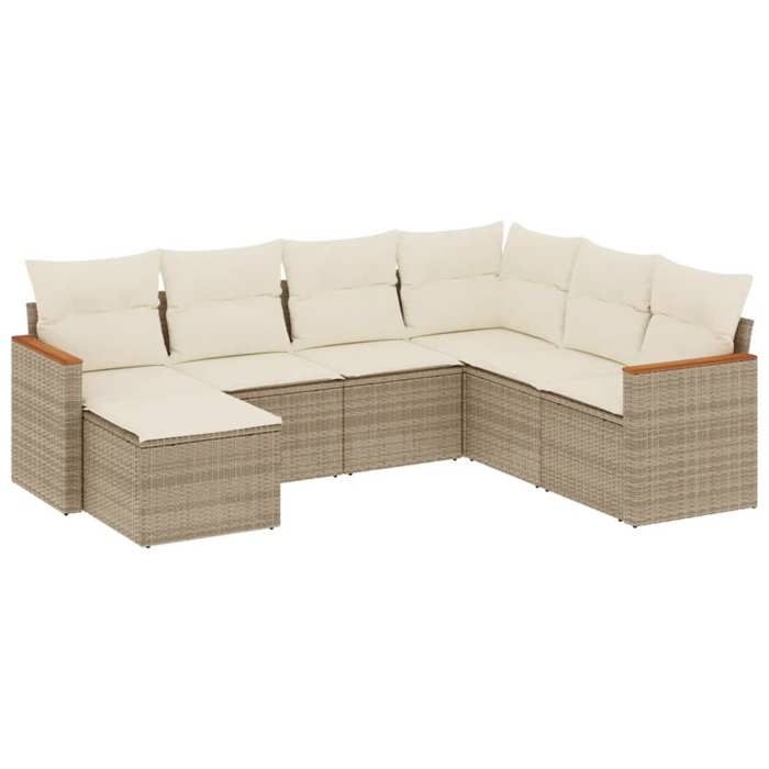 VidaXL Salon de Jardin avec Coussins 7 pcs, Canapés de Terrasse, Ensemble de Meubles de Patio, Mobilier d'Extérieur, Beige 3226205