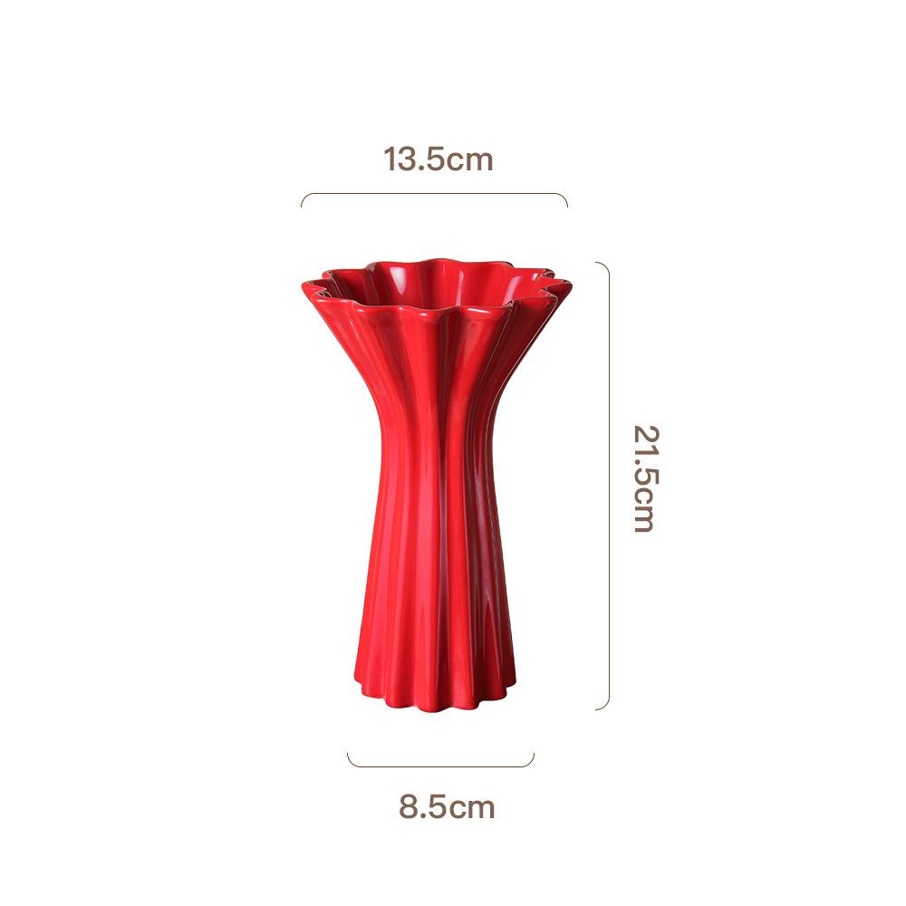 Ceramic Vase Geometric Fold Pattern Red Flower Vase Floral Arrangement Accessories Terrarium Home Decoration Accessories