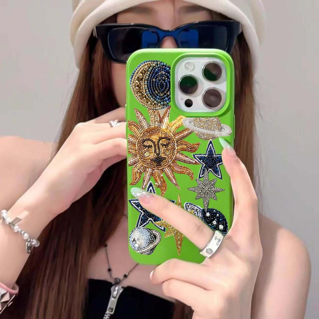 For iPhone 17 16 15 14 13 12 11 Pro Max Case Mosaic Print Of Spaceships Stars Lichee Pattern Cover For iPhone XS X XR 16e Fundas