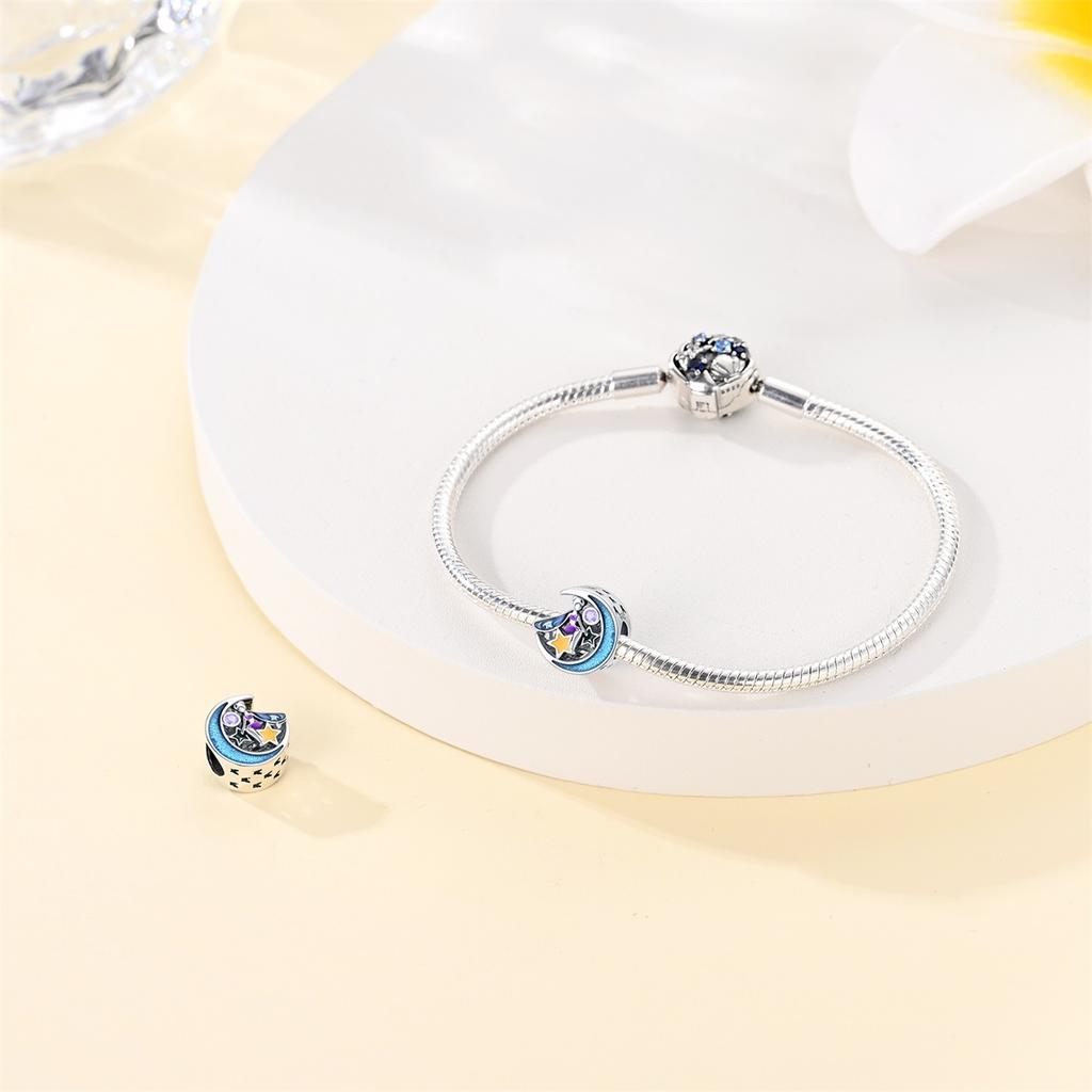 Original Copper Charms Luxury Blue Moon Flower Spirit Beads Fit Bracelet Diy Women Making Delicate Gift