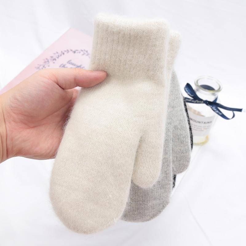 1Pair Cute Winter Double-layer Rabbit Hair Gloves Female Plush Solid Color All Fingers Women Girls Soft Thicken Warm Mittens