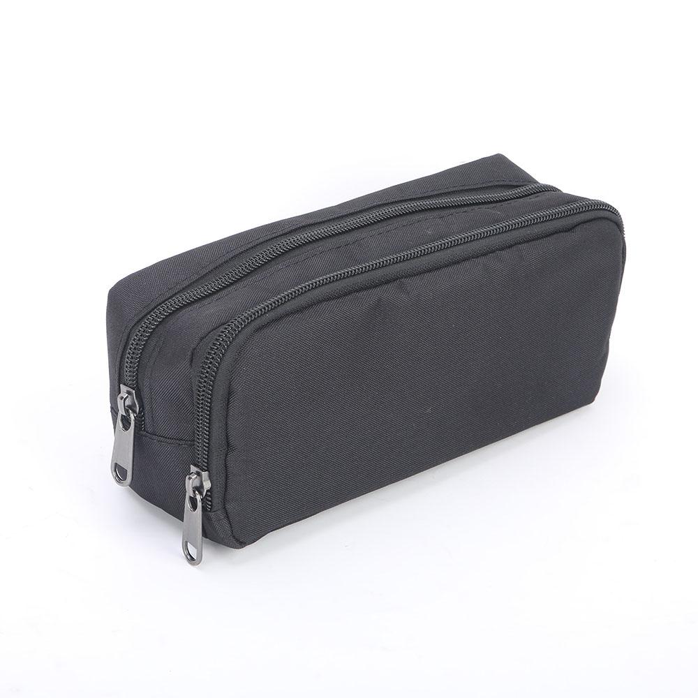 

1 pc large capacity Oxford cloth student pencil case, double-layer zipper stationery bag, minimalist stationery box чорний