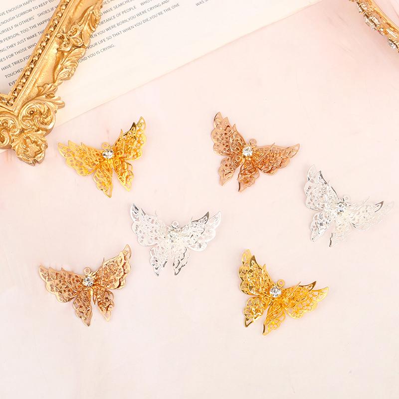 10Pcs 35X25Mm Gold Color/Silver/Bronze Metal  Butterfly Filigree Charm Diy Jewelry Making Accessories Supplies