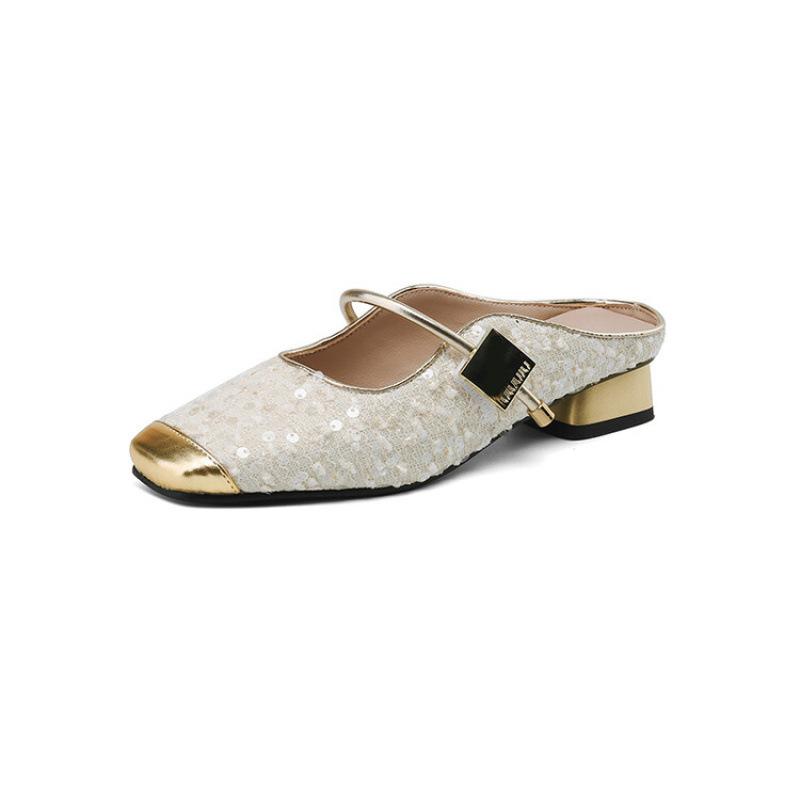 New Summer Size Bag Head Slippers Casual Sequins Set Feet One Pedal Cool Slippers Soft Bottom Flat Bottom Slippers Women