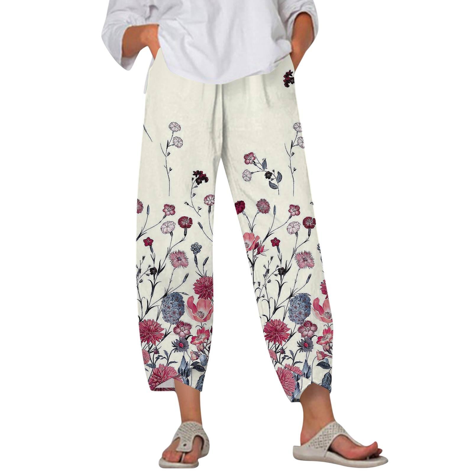 

Брюки женские летние повседневные широкие брюки с эластичной резинкой на талии и карманами XL