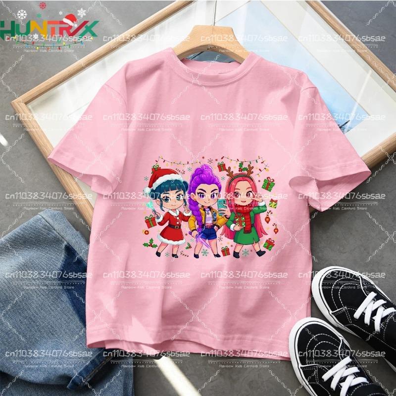 2025 Movie KPop Demon Hunters Christmas T-shirt Summer Short Sleeve Tee for Casual Loose Girl Boy Graphic Printed Tops Gift