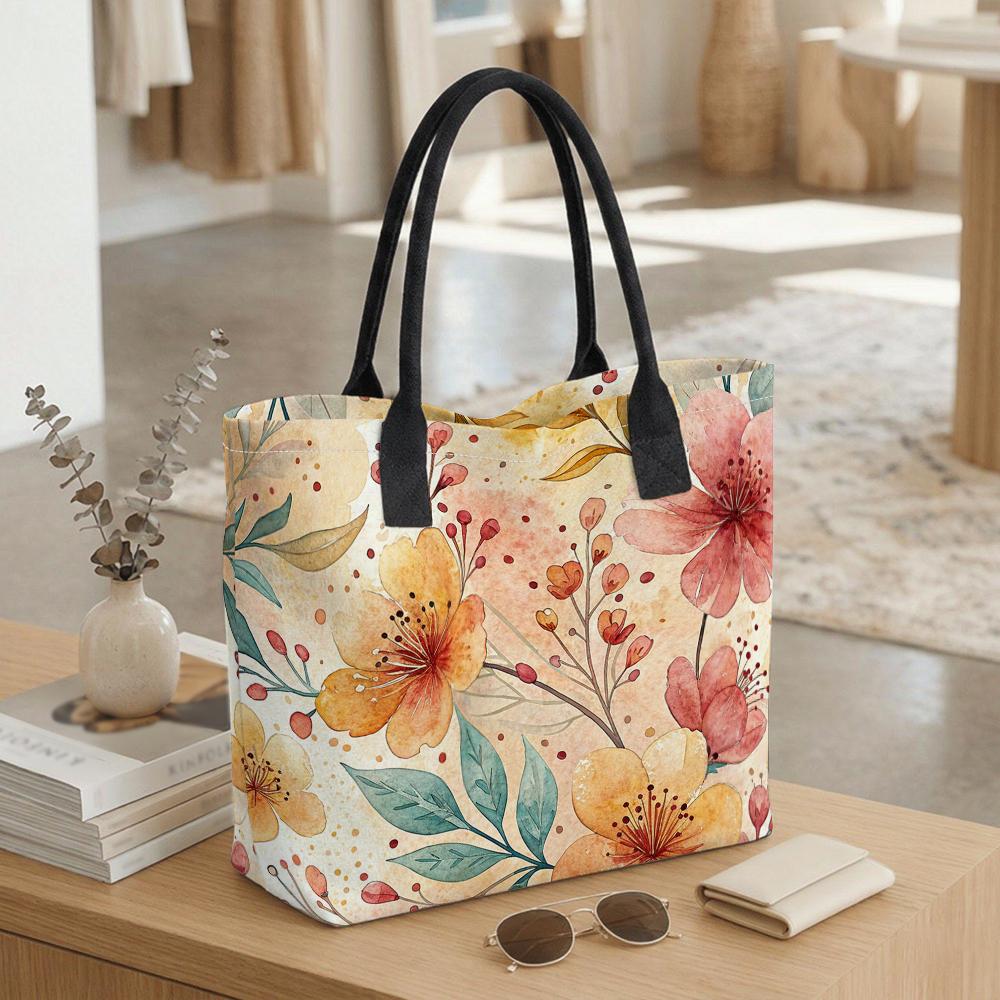 Floral Printed Tote Bag Casual Large Capacity Handbag for Daily Use
