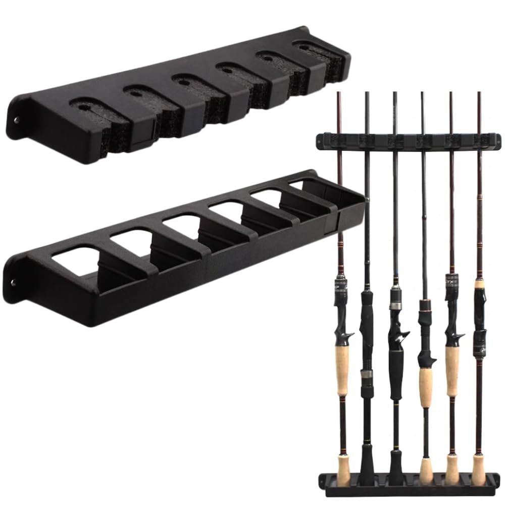 

PLEAVIT Wall-Mounted Fishing Rod Stand, Fishing Rod Rack, Rod Holder, Holds 6 Rods, Compact, Vertical