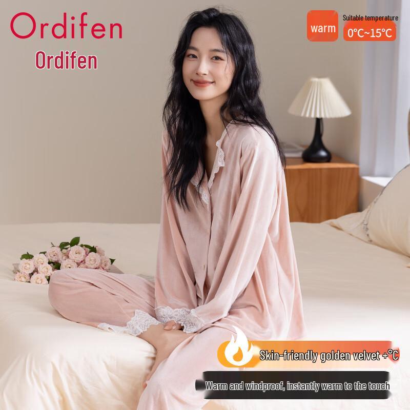 Audifen Women s Gold Velvet Pajama Set M
