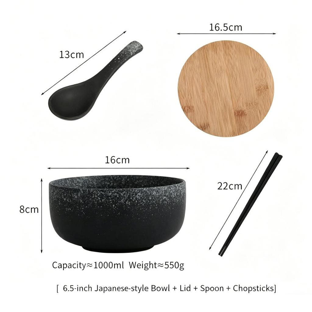 6.5 Inch Japanese Ramen Bowl Set 1000ml Large Ceramic Noodle Bowl Microwave and Dishwasher Safe, Vintage Japanese Style Soup Bowl for Udon, Pho, Salad