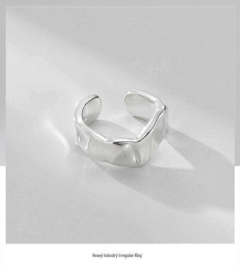 S925 Sterling Silver Wave Texture Ring - Women's Simple Retro Jewelry