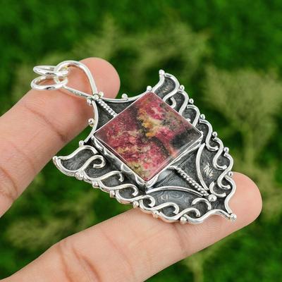 Sterling Silver Square Thulite Gemstone Wedding Boho Sister Artisan New Pendant