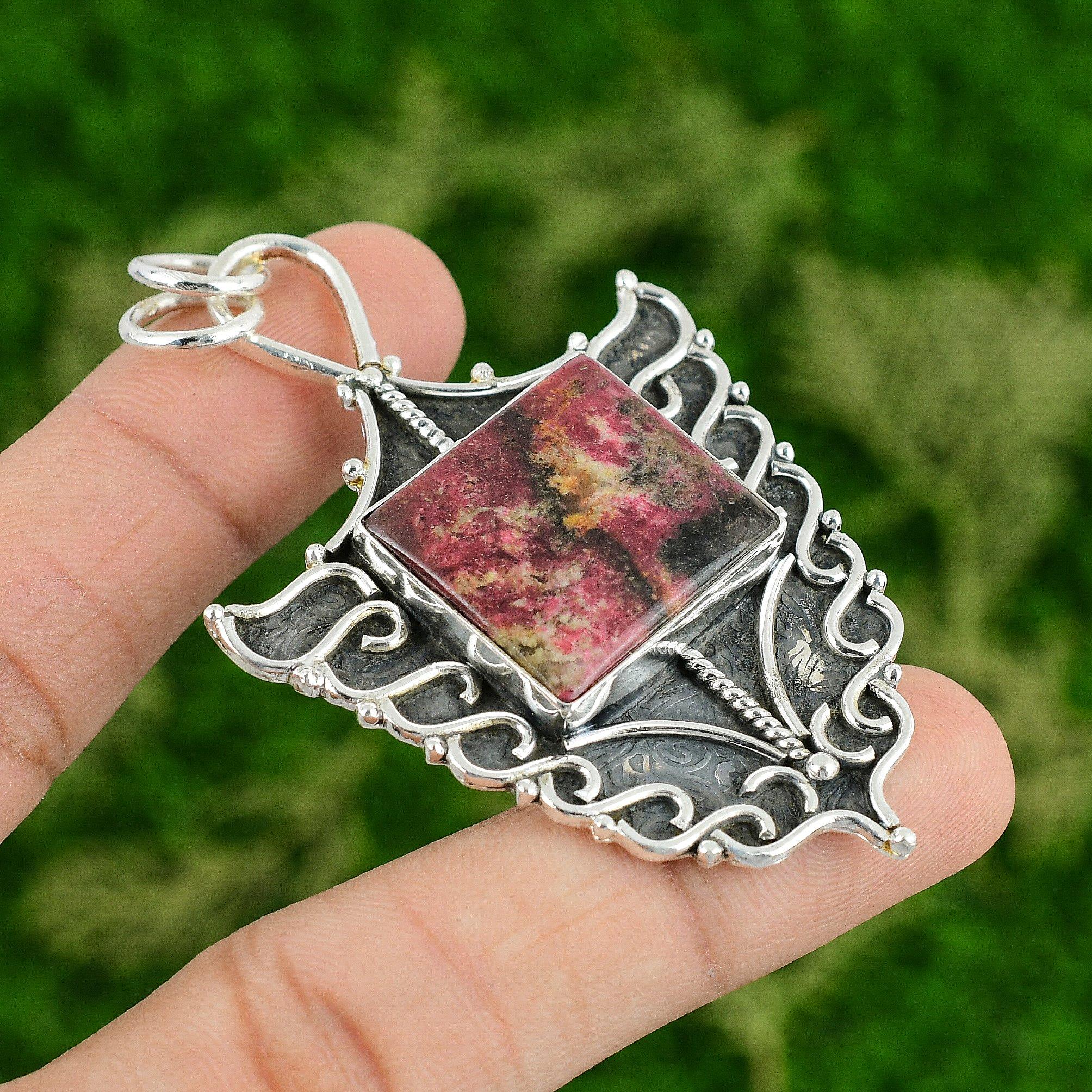 

Sterling Silver Square Thulite Gemstone Wedding Boho Sister Artisan New Pendant