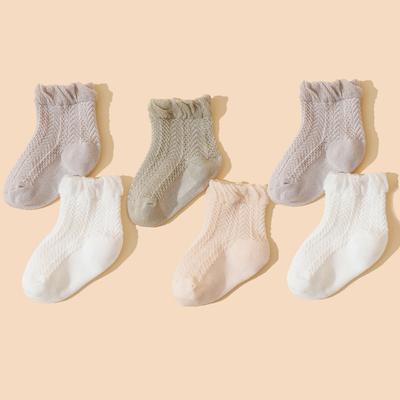 6Pairs Baby Mesh Socks Summer Thin Breathable Middle Tube Sock 0-2Year Newborn Cotton Footwear Basic Kids Solid Color Stockings