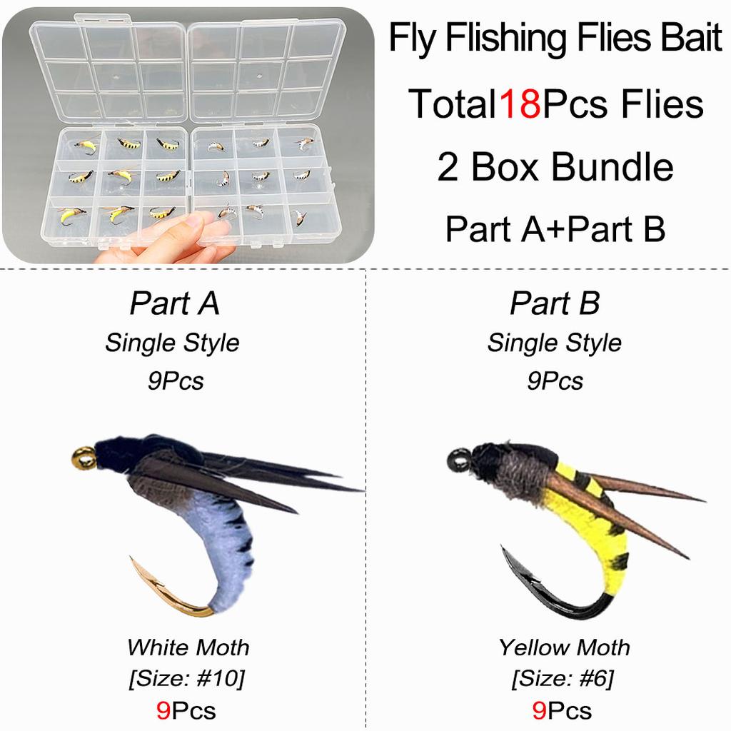 Fly Fishing Flies 2 Box Bundle(Total 18Pcs Flies)-Flies Wet Flies Artificial Nymph Bait for Fishing Trout/Bass Artificial Bait