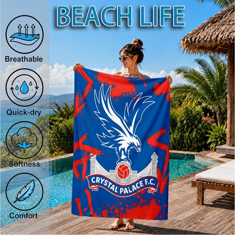 Kristall Fc Wappen Aufgedrucktes Mikrofaser Strandtuch, Weich Und Saugfähig, Schnelltrocknend, Ideal für Sommerreisen, Strand-Essentials, Schwimmbad