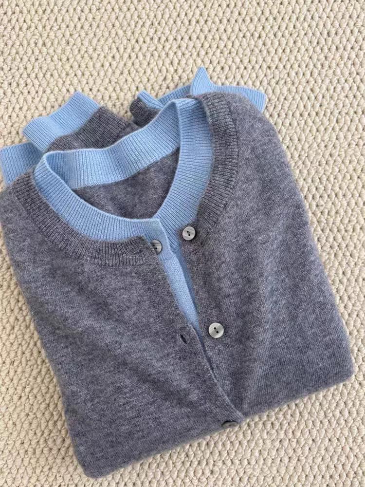 

Женский кардиган из чистой шерсти с круглым вырезом - Дизайн «два в одном», 100% шерсть, весенний трикотаж 2XL