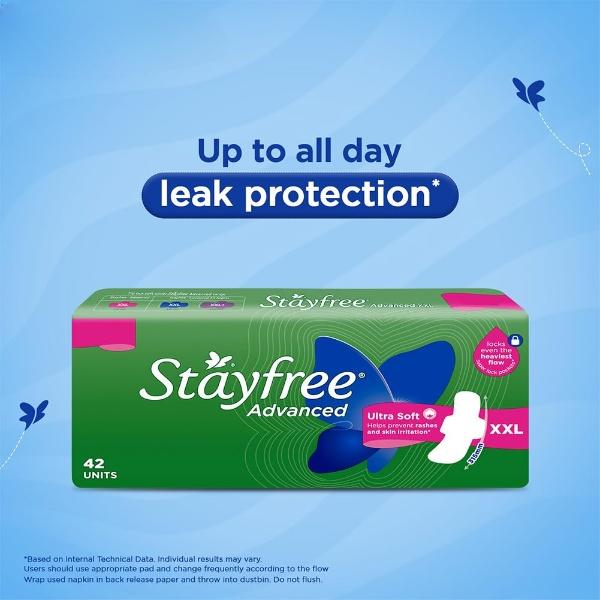 Stayfree Advanced XXL Ultra Soft Sanitary Pads for Women | 42 Soft Cotton Pads for All day Ultra Comfort | Locks Heavy flow | Prevent Rashes