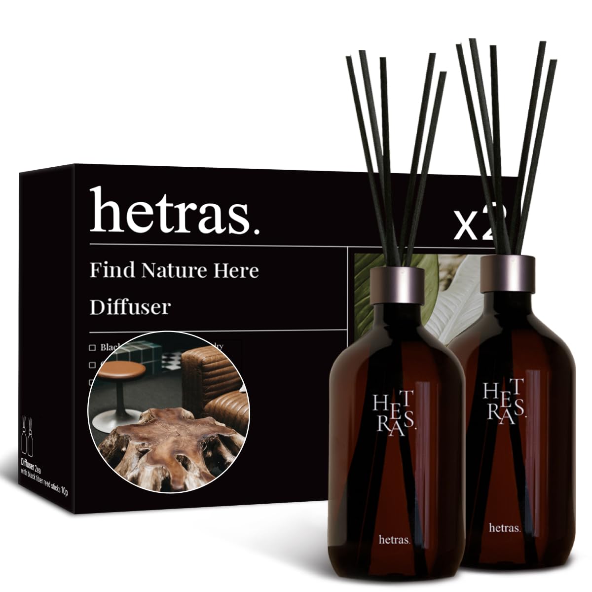[Offiziell] hetras Premium Diffusor mit großer Kapazität Hotel Holz (Woody) 500ml 2 Stück (2er-Pack) Raumduft Stäbchen-Diffusor Aroma-Diffusor Duft Interieur black