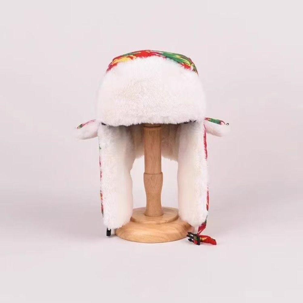Fashion Winter Warm Ear Protection Hat Flower Cloth Retro Ethnic Style Lei Feng Hat Thickened Cold Hat For Women