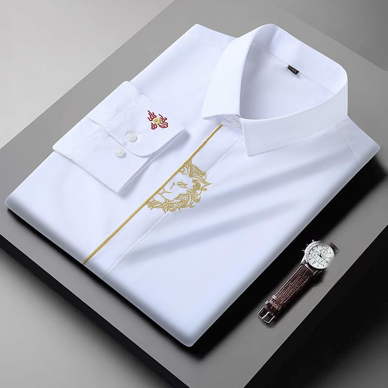 

Вышитая мужская рубашка с длинным рукавом размера плюс 10XL, весенне-осенняя свободная повседневная рубашка L/175