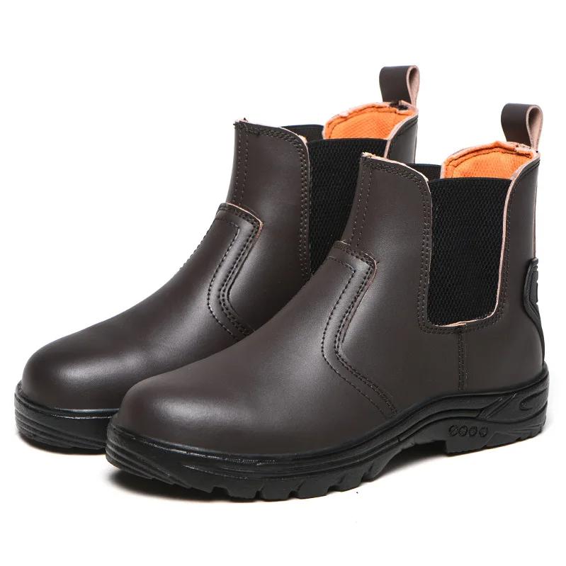 men's leisure steel toe cap working safety boots original leather security shoes worker safe chelsea boot ankle botas protection