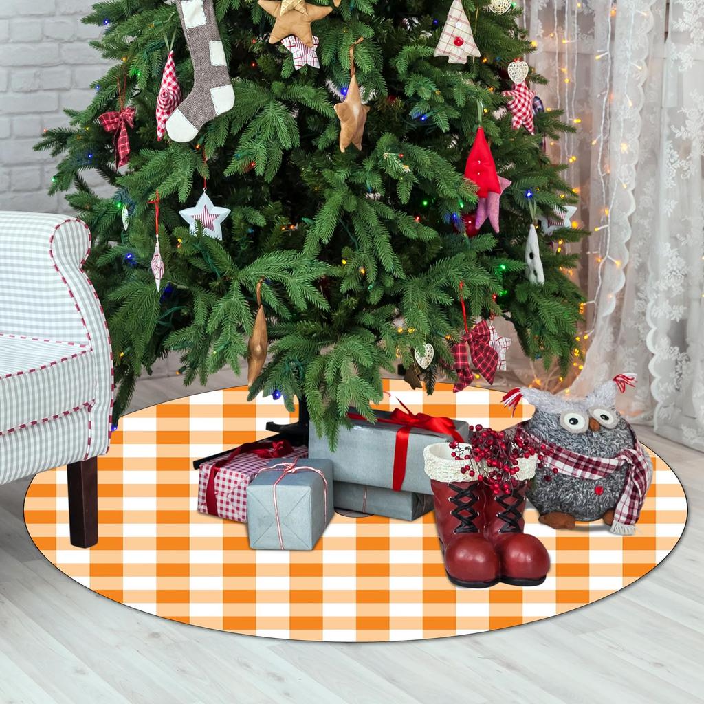 Yellow Plaid Christmas Decoration Tree Skirt