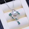 LSOOYH Perle d'Acqua Dolce Moda Cristallo Verde Foglia Ciondolo Collane Orecchini Anello Per Donne Set di Gioielli
