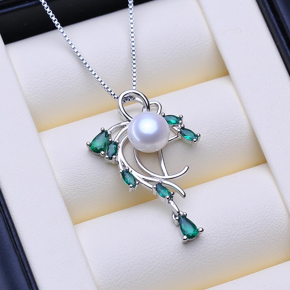 LSOOYH Perle d'Acqua Dolce Moda Cristallo Verde Foglia Ciondolo Collane Orecchini Anello Per Donne Set di Gioielli