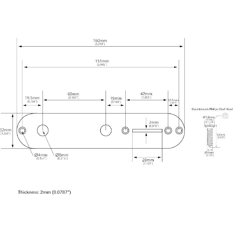 Banworks Guitar Control Plate 7.8mm (5/16") Steel Alloy Switch Control Plate for Squier Tele Electric Guitar JT/KZB-01 Black