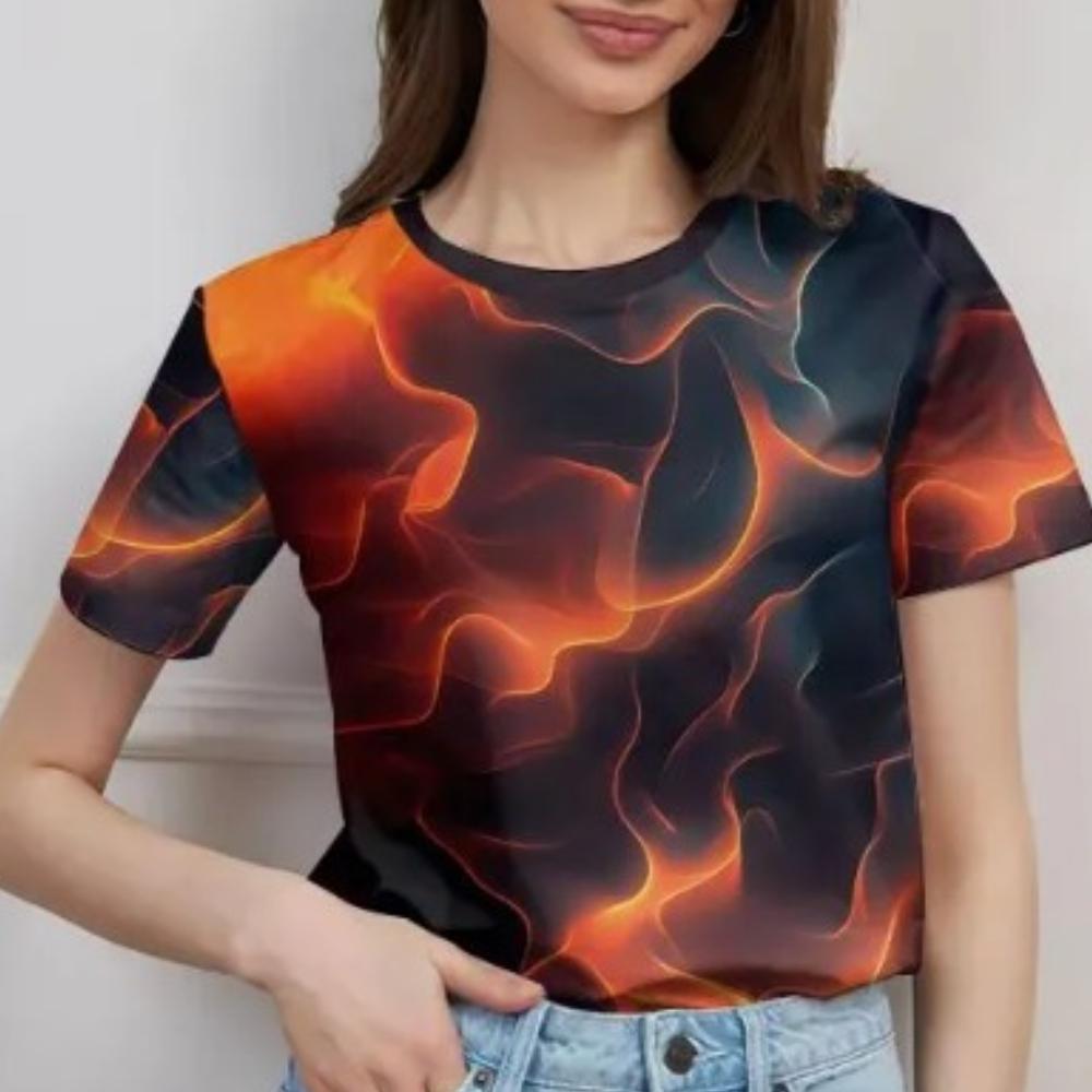 

Модная женская футболка с круглым вырезом, с принтом, 3D-принтом и красочным лучевым узором, универсальная трендовая футболка 6XL