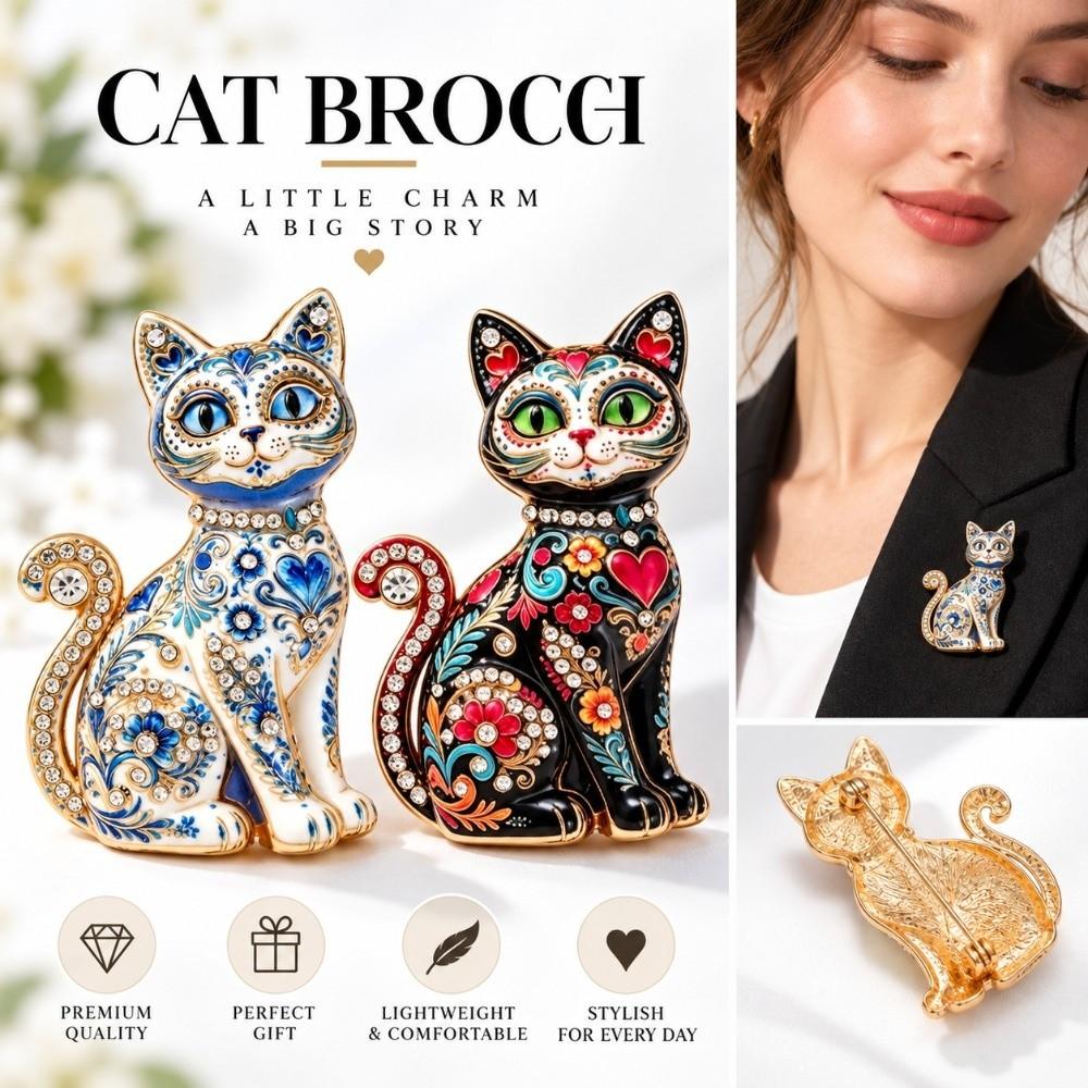 Metal Animal Pin Rhinestone Accents Brooch Pins Gifts Cat Brooch Coats Jackets Hats