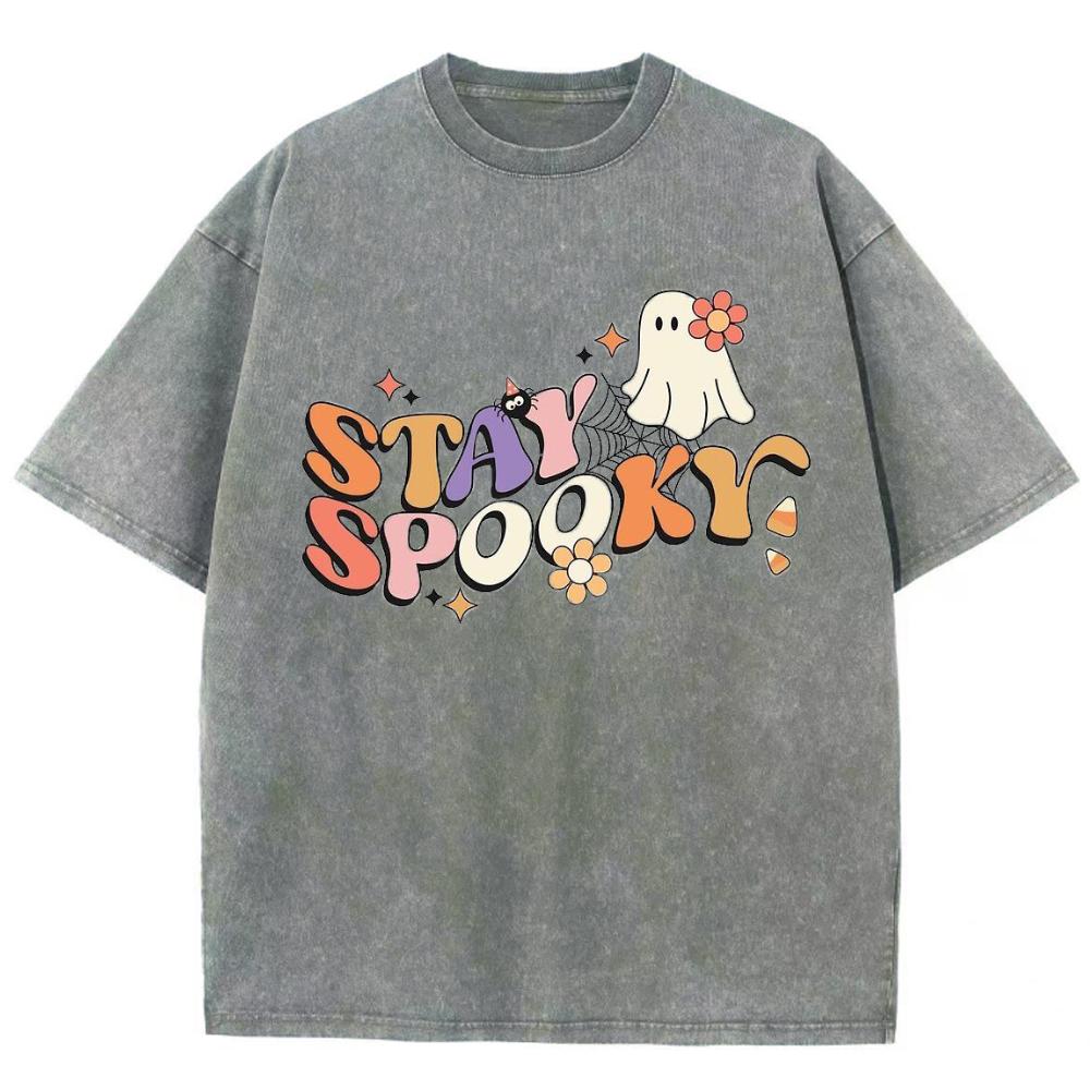 Stay Spookr Letter Print Women's T-Shirt Y2k Oversized Cotton Tees Minimalist Design Short Sleeve Casual Top