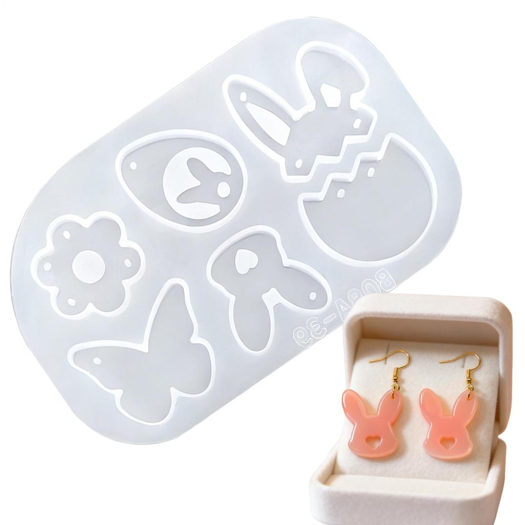 Easter Silicone Earring Molds DIY Easter Crafting Stencil Butterfly Flower Rabbit Egg Design Holiday Earring Molds For Women