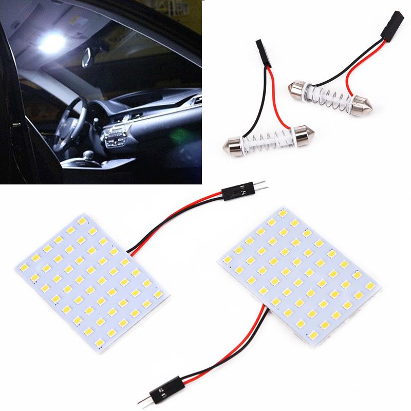 2Set 12V Car 1210 48-LED Panel Light 7000K White Dome Map Interior Bulb Lamp
