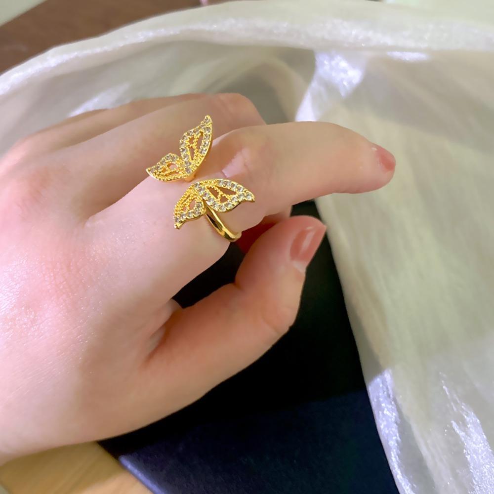 Zircon Rotatable Butterfly Anxiety Rings For Women Gold Color Anti-Stress Fidget Spinner Ring Aesthetic Jewelry