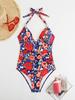 2025 New Cross-Halter Printed Bikini - European & American Sexy One-Piece Swimsuit for Women