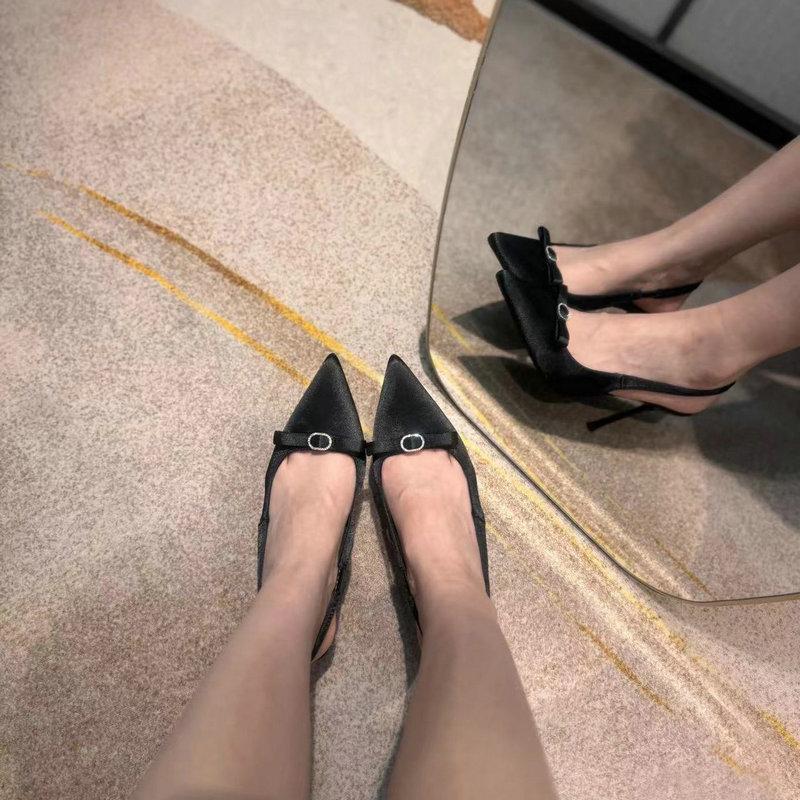 Fashion Baotou Sandals 2025 New High-Heeled Women'S Skinny Heel Pointy Bow After Empty French Temperament ShoesBaotou Sandals 2024 New