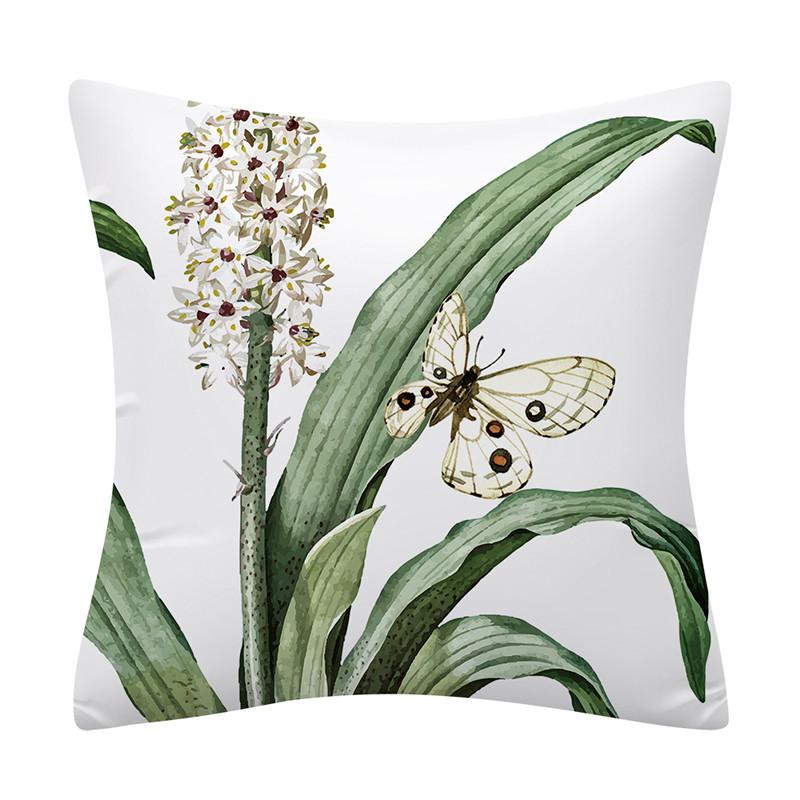 Colorful Plant Flower and Bird Print Pattern Polyester Cushion Cover for Home Living Room Sofa Bedroom Decorative Pillowcase