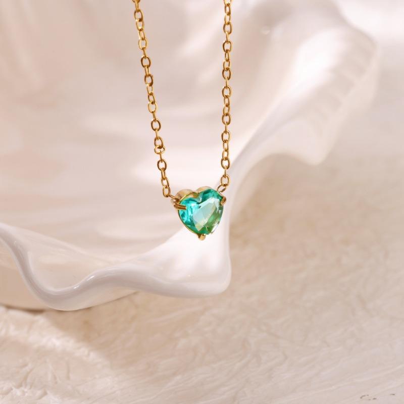 

December Birthstone Heart Plated K Gold Necklace Pendant Color Crystal Zircon Clavicle Chain New