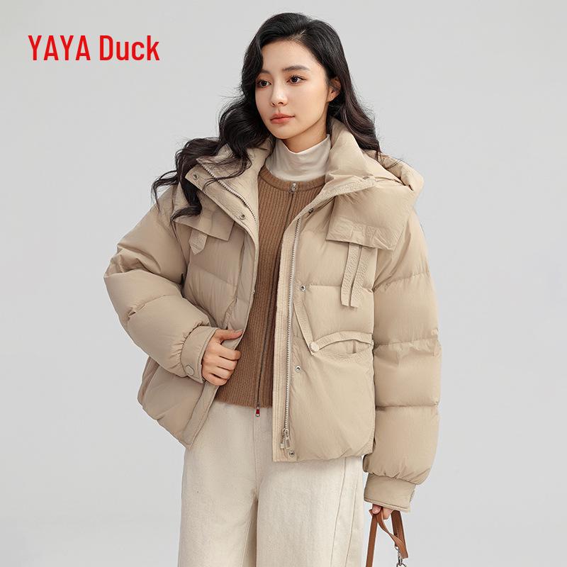 Yaya 2025 Women's Winter Hooded Down Jacket - Short, Thick, High Gram Weight, Fashionable, Warm Outerwear
