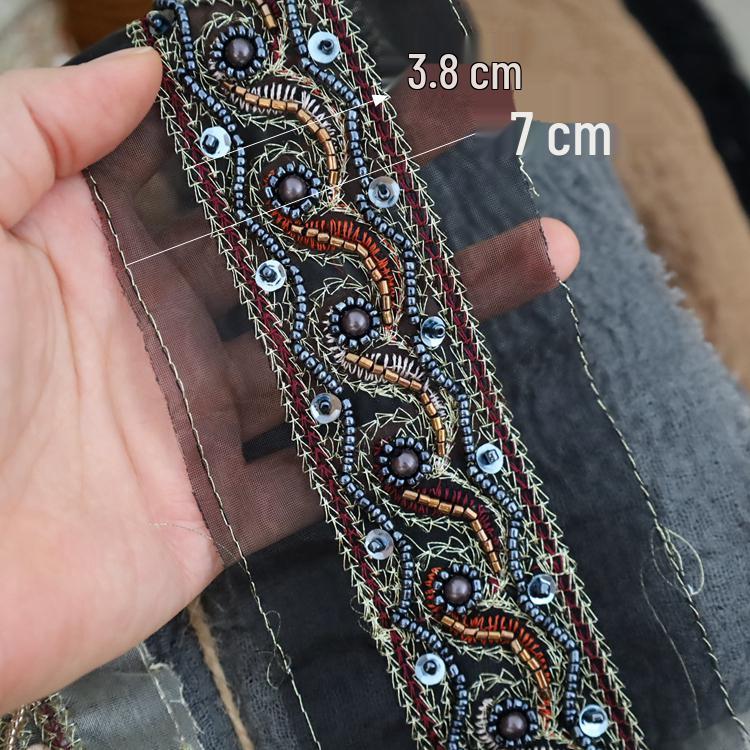 7CM Wide Ethnic Organza Beaded Embroidery Lace Trim for DIY Clothing, Belts, and Headwear