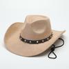 European, American and Western Cowboy Hat Suede Jazz Hat Belt Accessories Felt Hat Tibetan Big Edge Casual Top Hat