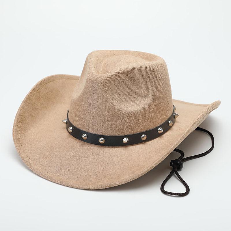 European, American and Western Cowboy Hat Suede Jazz Hat Belt Accessories Felt Hat Tibetan Big Edge Casual Top Hat
